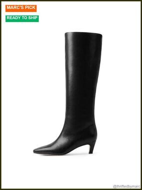 Kitten Heel Knee High Boots Square Toe PU Leather Tall Boots